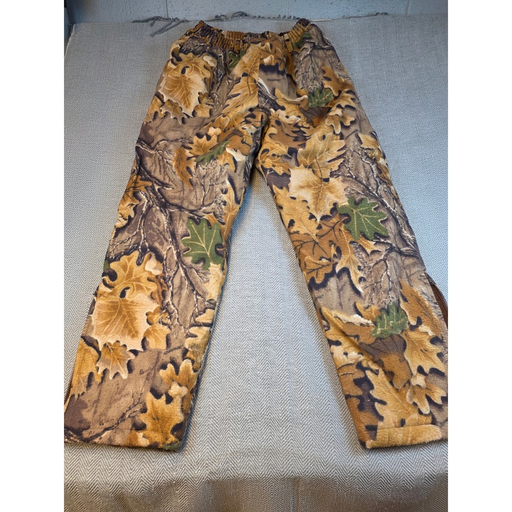 Cabelas Dry-Plus Hunting Pants Mens Large Camo Leaf Fleece Made in USA RN56835